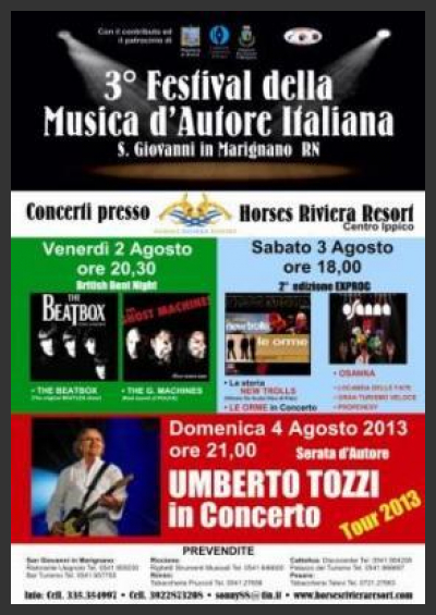 Dal 2 al 4 agosto 2013 si terrà il 3° Festival della Musica d'Autore Italiana
